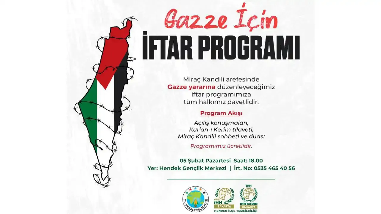 Hendek’te Gazze için iftar programı düzenlenecek