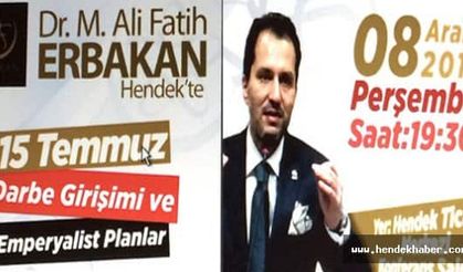 Dr. M. Ali Fatih Erbakan Hendek’e geliyor
