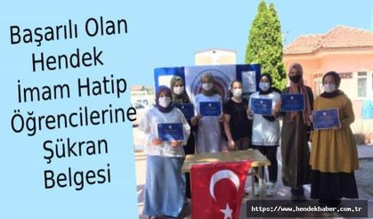 Başarılı Hendek İmam Hatip Öğrencilerine Şükran Belgesi