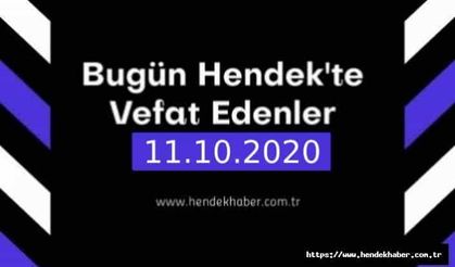 Bugün Hendek'te Vefat Edenler 11.10.2020