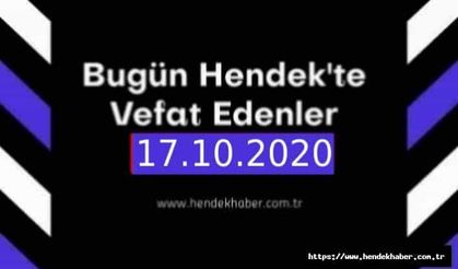 Bugün Hendek'te Vefat Edenler 17.10.2020