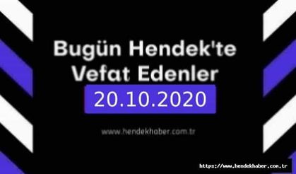Bugün Hendek'te Vefat Edenler 20.10.2020