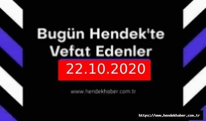 Bugün Hendek'te Vefat Edenler 22.10.2020