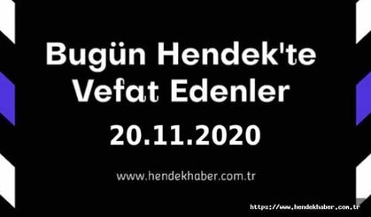 Bugün Hendek'te Vefat Edenler 20.11.2020