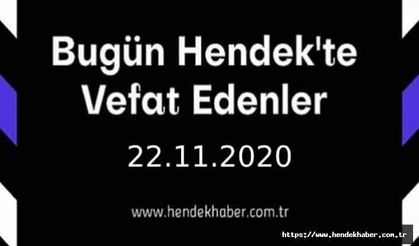 Bugün Hendek'te Vefat Edenler 22.11.2020