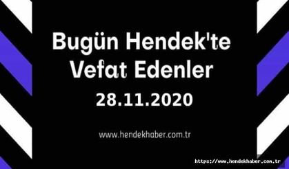 Bugün Hendek'te Vefat Edenler 28.11.2020