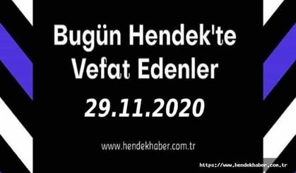 Bugün Hendek'te Vefat Edenler 29.11.2020