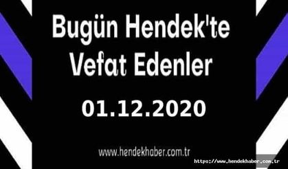 Bugün Hendek'te Vefat Edenler 01.12.2020