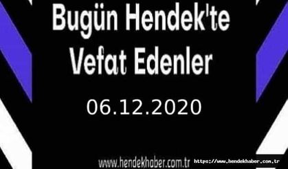 Bugün Hendek'te Vefat Edenler 05.12.2020
