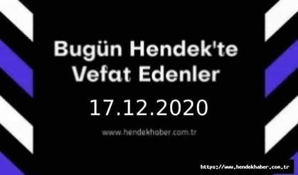 Bugün Hendek'te Vefat Edenler 17.12.2020