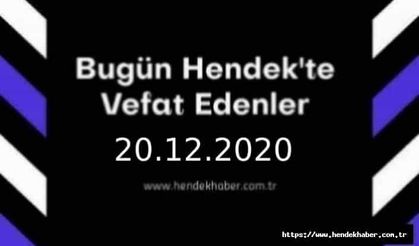Bugün Hendek'te Vefat Edenler 20.12.2020
