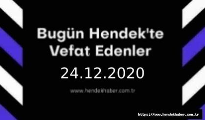 Bugün Hendek'te Vefat Edenler 24.12.2020
