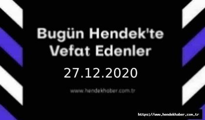 Bugün Hendek'te Vefat Edenler 27.12.2020