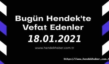 Bugün Hendek'te Vefat Edenler 17 - 01 - 2021