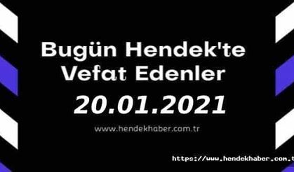 Bugün Hendek'te Vefat Edenler 20 - 01 - 2021