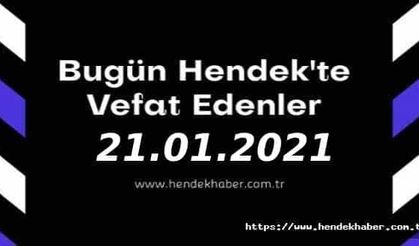 Bugün Hendek'te Vefat Edenler 21 - 01 - 2021