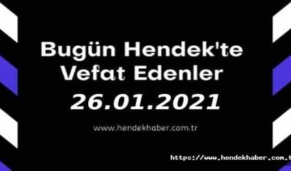 Bugün Hendek'te Vefat Edenler 26 - 01 - 2021