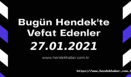 Bugün Hendek'te Vefat Edenler 27 - 01 - 2021