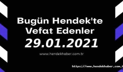 Bugün Hendek'te Vefat Edenler 29 - 01 - 2021