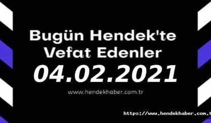 Bugün Hendek'te Vefat Edenler 04 - 02 - 2021