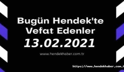 Bugün Hendek'te Vefat Edenler 13 - 02 - 2021