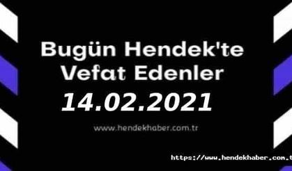 Bugün Hendek'te Vefat Edenler 14 - 02 - 2021