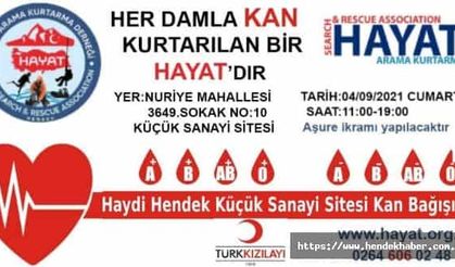 Hayat Arama Kurtarma Hendek de kan bağışı etkinliği düzenleyecek...
