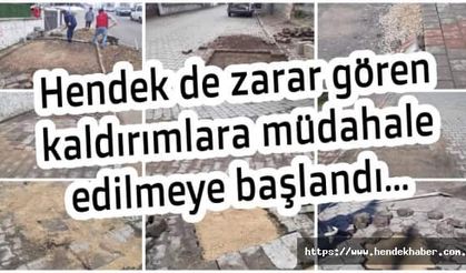 Hendek de zarar gören kaldırımlara müdahale edilmeye başlandı…