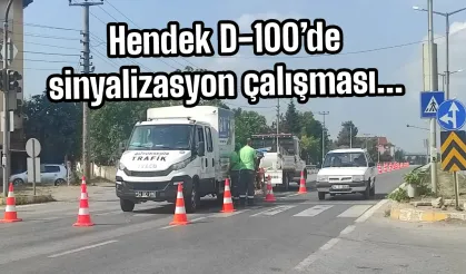 Hendek D-100’de sinyalizasyon çalışması.