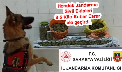 Hendek Jandarma Sivil Ekipleri 8.5 Kilo Kubar Esrar ele geçirdi.