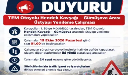 TEM Hendek-Gümüşova Arasında Üstyapı Yenileme Çalışması