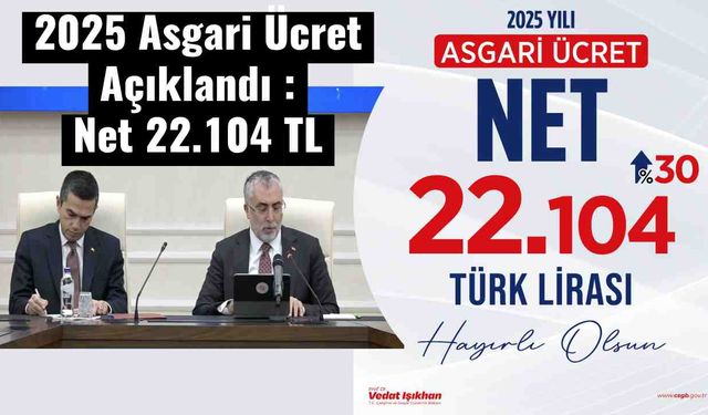 2025 Asgari Ücret   Açıklandı :   Net 22.104 TL