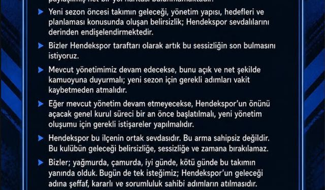 Hendekspor Taraftarlarından Yönetime Çağrı: "Belirsizlik Sona Ermeli"