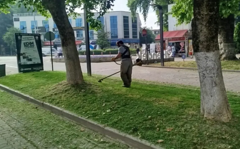 Hendek ilçe merkezinde ot temizliği sürüyor...