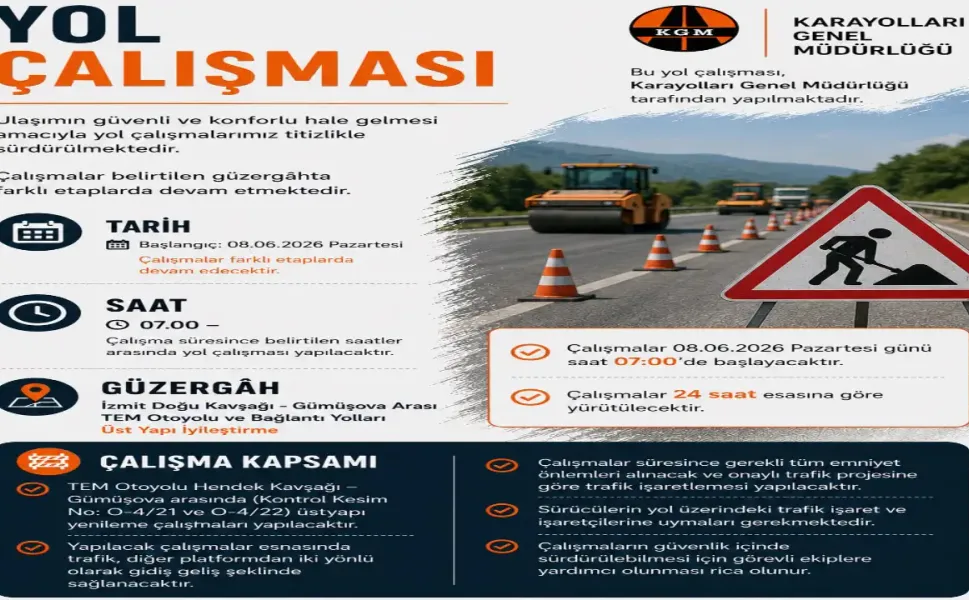 TEM Otoyolu Hendek-Gümüşova Arası Yol Çalışması