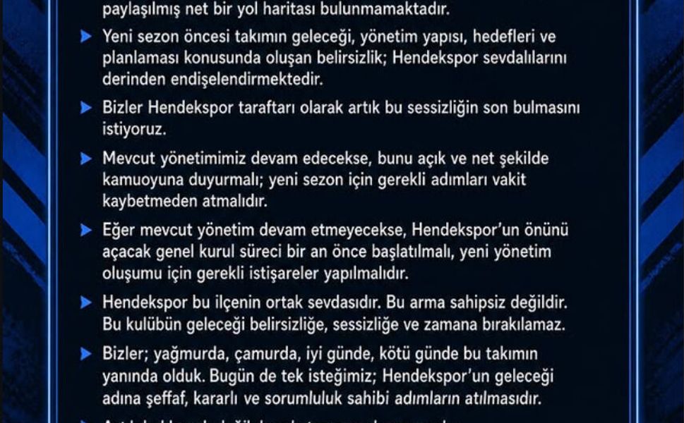 Hendekspor Taraftarlarından Yönetime Çağrı: "Belirsizlik Sona Ermeli"