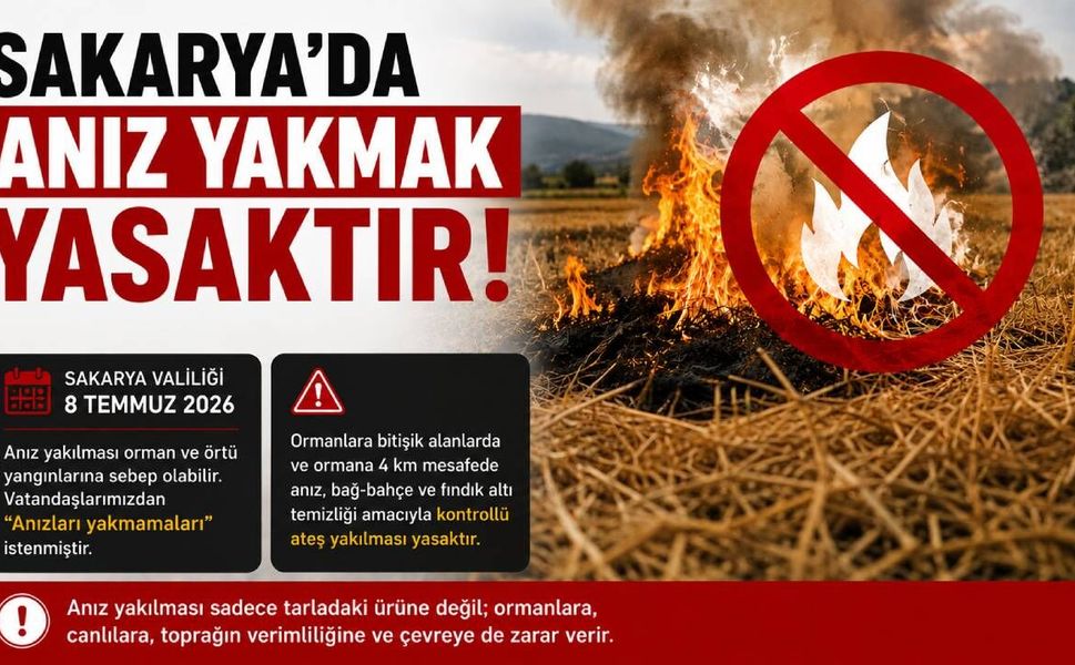 Sakarya’da Anız Yakmak Yasak Valilikten Vatandaşlara Uyarı