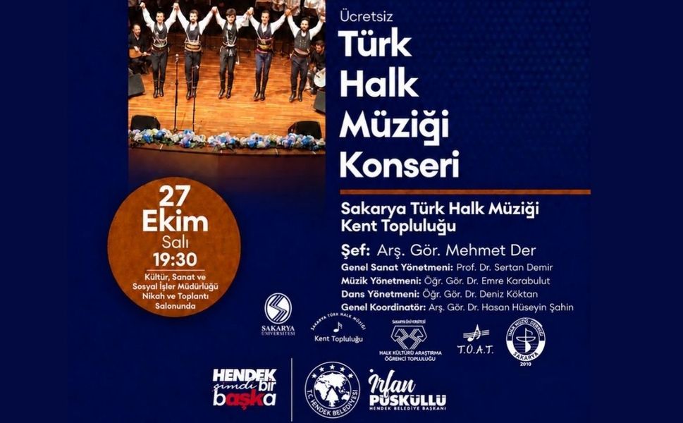 Hendek'te Ücretsiz Türk Halk Müziği Konseri Düzenleniyor