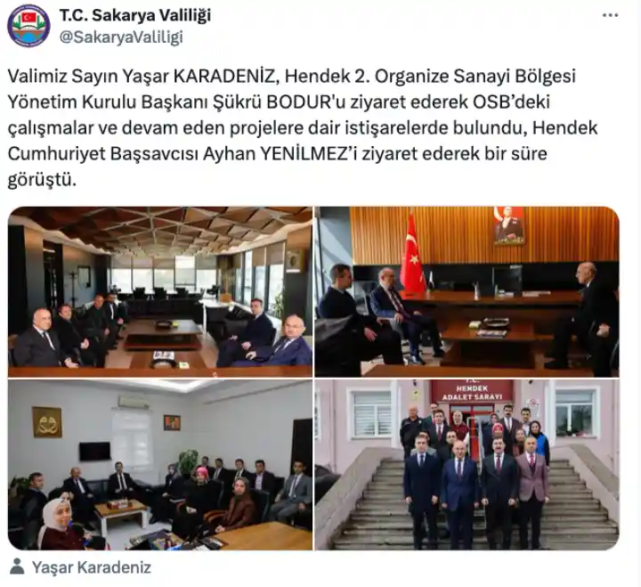 Vali Karadeniz, Hendek'te 2. OSB ve Adalet Sarayını ziyaret etti.