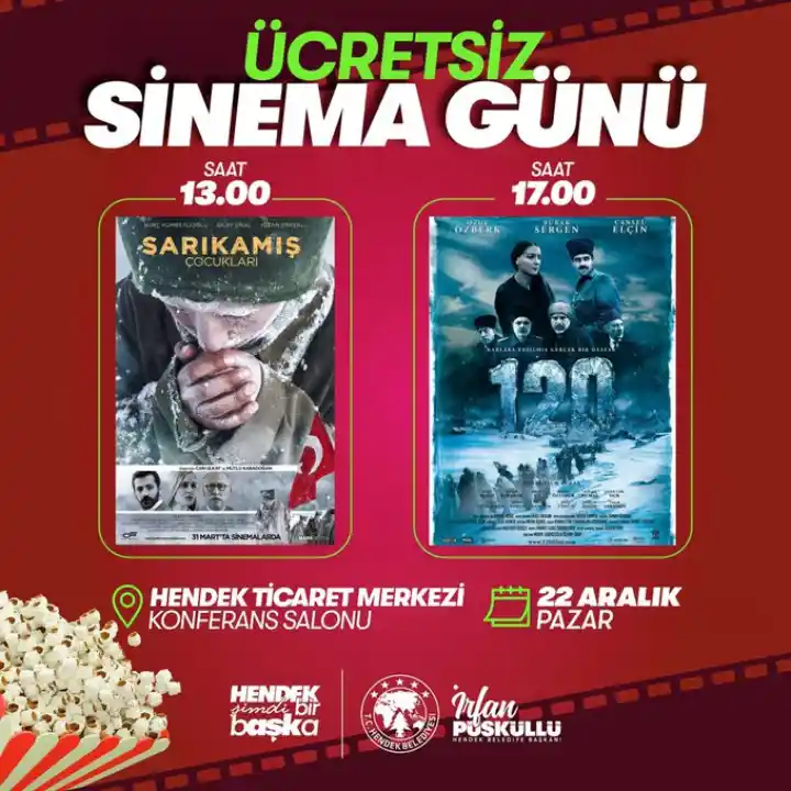 Hendek'te Hafta Sonu Ücretsiz Sinema Günü Düzenlenecek