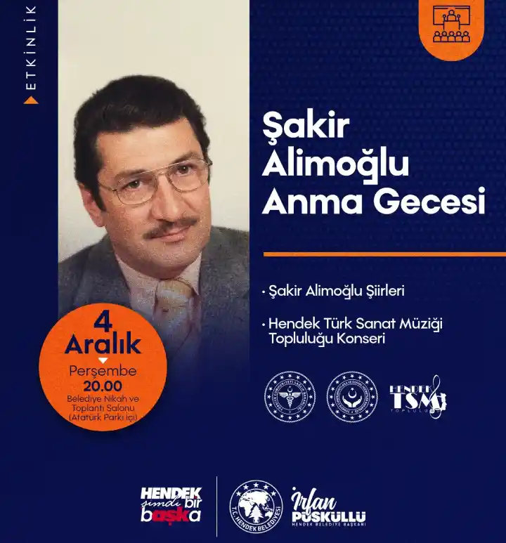 Hendek’te Şaki̇r Alimoğlu Anma Gecesine Düzenlenecek...
